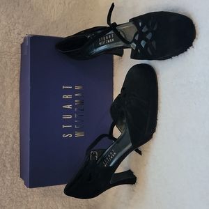 NWT/NIB Stuart Weitzman “Marlene” Black Suede Pumps w/ Cutouts on Toe Sz 9.0N
